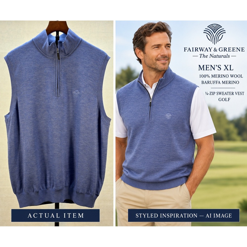 Fairway‎ Greene The Natural XL Baruffa Merino Wool Lined Wind Sweater Blue Golf